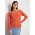 V-Ausschnitt-Pullover HECHTER PARIS Gr. 44/46, orange (orange melange), Damen, Strick, Obermaterial: 50% Viskose, 28% Polyester, 22% Polyamid, meliert, Pullover, in melange Optik - NEUE KOLLEKTION