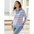 Troyer CASUAL LOOKS "Troyer-Pullover", Damen, Gr. 42, blau (himmelblau, rosenquarz, geringelt), 50% Baumwolle, 50% Polyacryl, gemustert, mehrfarbig, gestreift, Langarm, Pullover