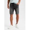 Jeansshorts BUFFALO, Herren, Gr. S (44/46), N-Gr, schwarz (schwarz, moonwashed), Denim/Jeans, Obermaterial: 65% Baumwolle, 33% Polyester, 2% Elasthan, Destroyed-Effekte, casual, regular fit knielang, Jeans, knielang, elastische Schlupf-Bermuda, kurze Hose in moonwashed