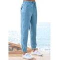 Schlupfhose LASCANA Gr. 34, N-Gr, blau (jeansblau), Damen, Web, Obermaterial: 65% Lyocell, 35% Baumwolle, unifarben, Hosen, aus Webware, elastische Stoffhose mit Taschen