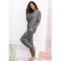 Pyjama VIVANCE DREAMS, Damen, Gr. 32/34, grau (melange, dunkelgrau), Single Jersey, Obermaterial: 60% Polyester, 36% Viskose, 4% Elasthan, unifarben, meliert, Basic, Basic bodenlang, Langarm, Homewear-Sets, mit aufgesetzten Seitenstreifen