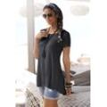 T-Shirt LASCANA, Damen, Gr. 36/38, schwarz, Jersey, Obermaterial: 100% Viskose, modisch, figurumspielend Po-bedeckend, Rundhals, Shirts, mit verlängertem Rückenteil, Kurzarmshirt, Longshirt, Basic