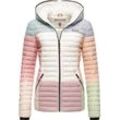 Steppjacke NAVAHOO "Multikulti", Damen, Gr. S (36), bunt (pastell), Obermaterial: 100% Nylon, Futter: 100% Polyester, Wattierung: 100% Polyester, Ärmelfutter: 100% Polyester, modisch, tailliert hüftbedeckend, Langarm Ärmel ohne Ärmelschlitz Rippstrickbündchen kontrastfarben, Jacken, stylische Colorblocking Übergangsjacke m. Kapuze