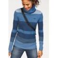 Rollkragenpullover KANGAROOS Gr. 32/34 (XS), blau (blau, mittelblau) Damen Pullover Rollkragenpullover Stehkragenpullover Strickpullover gestreift mit hohem Stehkragen Bestseller