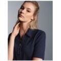 Poloshirt TRIGEMA "TRIGEMA Slim Fit Poloshirt mit Kristallsteinen", Damen, Gr. L, blau (navy), 94% Baumwolle, 6% Elastan, Basic, Kurzarm, Shirts