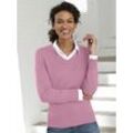 V-Ausschnitt-Pullover CASUAL LOOKS "Pullover", Damen, Gr. 36, rosa (altrosé), 50% Baumwolle, 50% Polyacryl, unifarben, meliert, figurumspielend, Langarm, Pullover