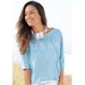 3/4-Arm-Shirt ELBSAND "Iduna" Gr. L (40), blau (hellblau) Damen Shirts mit Logodruck, Baumwoll-Mix, lockere Passform