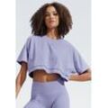 Kurzarmshirt LASCANA, Damen, Gr. XS (32/34), blau, Single Jersey, Obermaterial: 95% Baumwolle, 5% Elasthan, unifarben, sportlich, lässig geschnitten bauchfrei, Rundhals, Kurzarm, Shirts, mit kastigem Schnitt und Lagen-Look