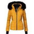 Steppjacke NAVAHOO "Adele" Gr. S (36), gelb, Damen, Obermaterial: 100% Polyester, Futter: 100% Polyester, Wattierung: 100% Polyester, Ärmelfutter: 100% Polyester, Kunstpelz: 90% Polyacryl, 10% Polyester, kontrastfarbene Details, Jacken, hochwertige Winterjacke mit edler Kunstfell- Kapuze