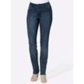 Bequeme Jeans INSPIRATIONEN, Damen, Gr. 40, Normalgrößen, blau (blau, stone, washed), 81% Baumwolle, 17% Polyester, 2% Elasthan, unifarben, lang, Jeans