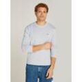 Rundhalspullover TOMMY JEANS "TJM SLIM ESSENTIAL LIGHT SWEATER", Herren, Gr. XXL, grau (silber grau htr), Strick, Obermaterial: 100% Baumwolle, casual, Rundhals, Langarm, Pullover, mit Flag-Patch