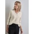 Rundhalspullover STREET ONE Gr. 40, beige (oak melange), Damen, Obermaterial: 37% Baumwolle, 34% Polyacryl, 26% Polyester, 3% Elasthan, Strukturmuster, meliert, Pullover, mit Strukturmuster, Topseller