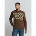 Rundhalspullover NO EXCESS "No Excess Jacquard-Pullover mit Seide" Gr. L, braun, Herren, 72% Acryl, 21% Nylon, 7% Seide, Pullover