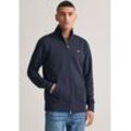 Sweatjacke GANT "REG SHIELD FULL ZIP SWEAT" Gr. XL, blau (evening blau), Herren, Sweatware, Obermaterial: 87% Baumwolle, 13% Polyester, unifarben, Sweatjacken, mit Logostickerei auf der Brust