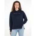 Kapuzensweatshirt TOMMY JEANS "TJW RLX LINEAR HOODIE", Damen, Gr. XS (34), blau (schwarz night navy), Sweatware, Obermaterial: 80% Baumwolle, 20% Polyester, unifarben, casual, relaxed fit, Sweatshirts, mit Kapuze