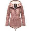 Winterjacke MARIKOO "Manolya", Damen, Gr. L (40), orange (terra), Oberstoff: 100% Baumwolle, Futter: 100% Polyester, Wattierung: 100% Polyester, Ärmelfutter: 100% Polyester, casual, figurbetont Po-bedeckend, hoch geschlossener Ausschnitt, Langarm Ärmel ohne Ärmelschlitz Rippstrickbündchen mit Druckknopf, Jacken, stylischer Kurzmantel mit weichem Teddyfell-Futter