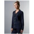 Schlafanzug TRIGEMA "TRIGEMA Schickes Oberteil mit Knopfleiste" Gr. L, blau (navy) Damen Homewear-Sets