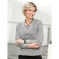 2-in-1-Pullover CLASSIC BASICS "Pullover" Gr. 46, beige (ecru, schwarz, meliert) Damen Pullover