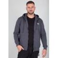 Kapuzensweatjacke ALPHA INDUSTRIES "Basic Zip Hoody SL", Herren, Gr. L, grau (grau schwarz), angeraute Sweatware, Obermaterial: 80% Baumwolle, 20% Polyester, bedruckt, modisch, normal normal, Rundhals, Langarm Rippbündchen, Sweatjacken