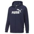 Kapuzensweatshirt PUMA "ESS BIG LOGO FZ HOODIE FL" Gr. S, blau (peacoat), Herren, Fleece, Obermaterial: 66% Baumwolle, 34% Polyester, bedruckt, Sweatshirts