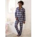 Pyjama VIVANCE DREAMS, Damen, Gr. 32, blau, Flanell, Obermaterial: 100% Baumwolle, kariert, mehrfarbig, klassisch lang, V-Ausschnitt, Langarm, Homewear-Sets, aus kuschelig weichem Flanell