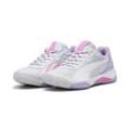 Sneaker PUMA "NOVA Court Padel-Schuhe Damen" Gr. 40, grau (silber mist weiß vivid violet gray lila), Obermaterial: Synthetik, Textil; Futter: Textil; Innensohle: Textil; Laufsohle: Gummi, Synthetik, Schuhe