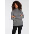 Rollkragenpullover TAMARIS, Damen, Gr. 32/34, grau (grau, melange), Strick, Obermaterial: 50% Viskose, 26% Polyamid, 24% Polyester, casual, lässig geschnitten hüftbedeckend, Langarm Strickbündchen, Pullover, mit Rippdetails