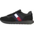 Sneaker TOMMY JEANS "TJM MODERN RUNNER", Herren, Gr. 45, schwarz, Leder, Lederimitat, Textil, sportlich, Schuhe, Freizeitschuh, Halbschuh, Schnürschuh mit seitlicher Logoflagge