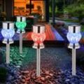 Außenlampe Solarleuchte Gartendeko rgb Farbwechsel Glaskristalle Steckleuchte, Edelstahl Kunststoff schwarz, led 5000K kaltweiß, h 35 cm,4er Set