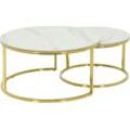 Couchtisch HELA "LUIS Topseller", weiß (marmoroptik weiß, gold, gold, marmoroptik weiß), B/H/T: 80cm x 41cm x 80cm, Tische, Couchtisch Runde Couchtische, 2er Set, 12mm Sinterstein; Marmoroptik, Boho Wohnzimmertisch