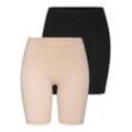 Langer Boxer LASCANA, Damen, Gr. 32/34, schwarz (beige, schwarz), Stoff, Obermaterial: 93% Polyamid, 7% Elasthan, unifarben, körpernah, Unterhosen, aus weicher Microfaser