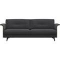 3-Sitzer FLEXLUX "Glow bequem und komfortabel durch hochwertigen Sitzaufbau, Designsofa" Sofas Gr. B/H/T: 224 cm x 81 cm x 91 cm, Lederoptik, Armlehnen in Walnuss, grau (shark grey) Skandinavisches Design, In hochwertiger Verarbeitung