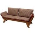 Loungesofa Garten Madrid - 165 (202) x 69 x 77 cm - Farbe: Natur (Holz) / Rot/Beige (Polster)