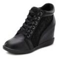 Sneaker LASCANA Gr. 36, schwarz, Damen, Obermaterial: 100% Lederimitat. Futter: 100% Lederimitat. Decksohle: 100% Lederimitat. Laufsohle: 100% Synthetik, leicht transparent, unifarben, Schuhe Ankleboots Sneaker high, Freizeitschuh, Halbschuh mit innenliegendem Keilabsatz, Spitzendetails