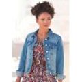 Jeansjacke LASCANA Gr. 34, blau (blau, denim) Damen Jacken Jeansjacke Kurzjacke mit zwei Pattentaschen, Denimjacke aus Baumwolle, Sommerjacke