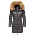 Steppmantel MARIKOO "Rose-Stepp" Gr. XL (42), grau (dunkelgrau) Damen Mäntel zeitloser Winterparka mit großer Kunstfellkapuze