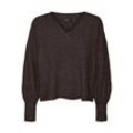 V-Ausschnitt-Pullover VERO MODA "VMJUPITER LS V-NECK PULLOVER BF" Gr. XS (34), braun (chocolate torte detail:with melange), Damen, Strick, Obermaterial: 75% Polyacryl, 22% Polyester, 3% Elasthan, meliert, Pullover