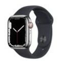 Apple Watch Series 7 (2021) GPS + Cellular 41 mm - Rostfreier Stahl Silber - Sportarmband Schwarz