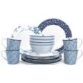 Kombiservice "Geschirr-Set, Service China Rose, Sweet Allysum, Floris, Candy Stripe", weiß (weiß, blau), 16 tlg., Porzellan, LAURA ASHLEY BLUEPRINT COLLECTABLES, Geschirr-Sets, 16 Teile, für 4 Personen