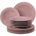 Tafelservice SELTMANN WEIDEN "Geschirr-Set, 12 Teile, Beat", rosa, 12 tlg., Porzellan, Geschirr-Sets, mit Relief, Made in Germany