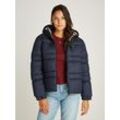 Steppjacke TOMMY JEANS, Damen, Gr. XS (34), blau (schwarz night navy), Web, Obermaterial: 100% Polyester. Futter: 100% Polyester, unifarben, casual, regular fit hüftlang, Langarm verstellbar Bündchen mit Druckknöpfen, Jacken, mit Logoschriftzug