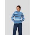 Strickpullover RABE "Rabe Ringel-Pullover mit Kordelzug", Damen, Gr. 48, blau (hellblau), 46%Modal 40%Polyacryl 14%Polyamid, gestreift, feminin, tailliert, Langarm gerader Abschluss, Pullover
