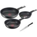 Pfannen-Set TEFAL "Unlimited Ice Force", schwarz, B:39cm H:19,5cm L:59cm Ø:28cm, Pfannen, kratzfeste Antihaftversiegelung, Thermo-Signal, inkl. Kochmesser