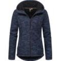 Kapuzenstrickjacke RAGWEAR "Lyshka Melange", Damen, Gr. 5XL (50), blau (navy), Grobstrick, Obermaterial: 56% Baumwolle, 44% Polyester; Innenfutter: 100% Polyester, sportlich, figurumspielend hüftbedeckend, hoch geschlossener Ausschnitt, Langarm Ärmel ohne Ärmelschlitz abgesteppte Kante, Strickjacken, Kuschelige Kapuzenjacke in Strick-Optik