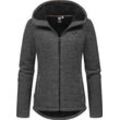 Kapuzenstrickjacke RAGWEAR "Lyshka Melange", Damen, Gr. 4XL (48), grau (dunkelgrau), Grobstrick, Obermaterial: 56% Baumwolle, 44% Polyester; Innenfutter: 100% Polyester, sportlich, figurumspielend hüftbedeckend, hoch geschlossener Ausschnitt, Strickjacken, Kuschelige Kapuzenjacke in Strick-Optik