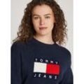 Strickpullover TOMMY JEANS CURVE "TJW MELANGE FLAG SWEATER EXT" Gr. 4XL (48), blau (schwarz night navy melange), Damen, Strick, Obermaterial: 66% Polyacryl, 23% Polyamid, 9% Wolle, 2% Elasthan, meliert, Pullover, in Großen Größen, mit Wollanteil & Elasthan