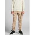 Cargohose JACK & JONES JUNIOR "JPSTPAUL JJFLAKE 1075 CROCKERY NOOS JNR" Gr. 128, N-Gr, beige (crockery), Jungen, Web, Obermaterial: 98% Baumwolle, 2% Elasthan, unifarben, Hosen