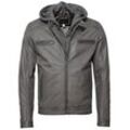 Bikerjacke JCC "31024993", Herren, Gr. 46, grau, Obermaterial: 100% Leder, Schaf / Futter: 100% Polyester / Wattierung: 100% Polyester / Kapuze: 65% Polyester; 35% Baumwolle, mit Knopf, Jacken