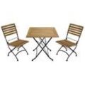 Klapptisch Teak Bergen - 75 x 75 x 74 cm (L x B x H) - Gartentisch aus geöltem Teakholz mit Gestell aus schwarzem Flachstahl (FSC-zertifiziert)