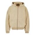 Sweatjacke URBAN CLASSICS "Urban Classics Herren Heavy Stone Washed 90's Zip Hoodie", Herren, Gr. L, beige (unionbeige), 70% Baumwolle, 30% Polyester, unifarben, Langarm, Sweatjacken